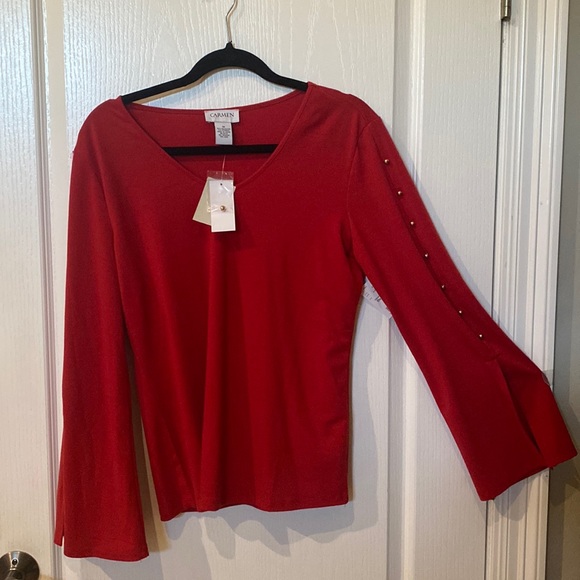 Carmen Marc Valvo Tops - Carmen Marc Valvo size M long bell sleeve with gold button trim down the arms